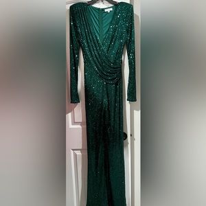 Emerald green long sleeve sequin jumpsuit